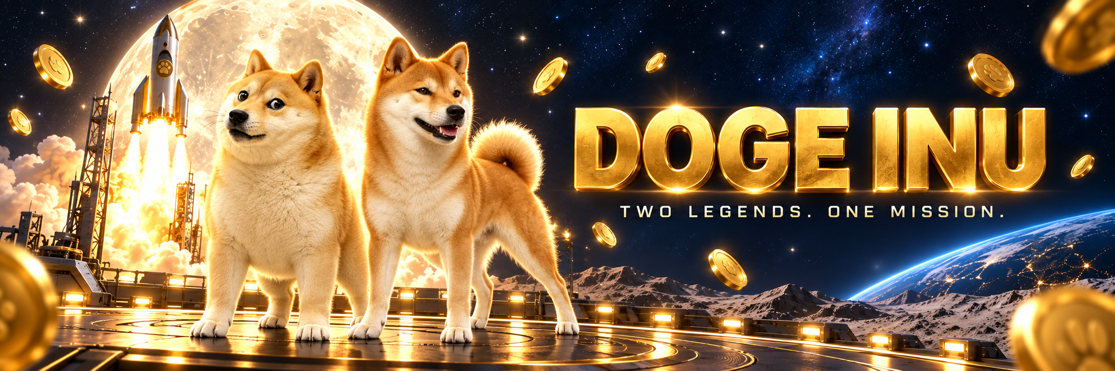 Doge and Shiba Inu together on a lunar launch platform